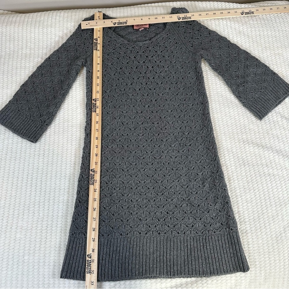 Juicy Couture Womens Small 3/4 Sleeve Crochet Dress Gray Fall Layered Tunic - Picture 7 of 10